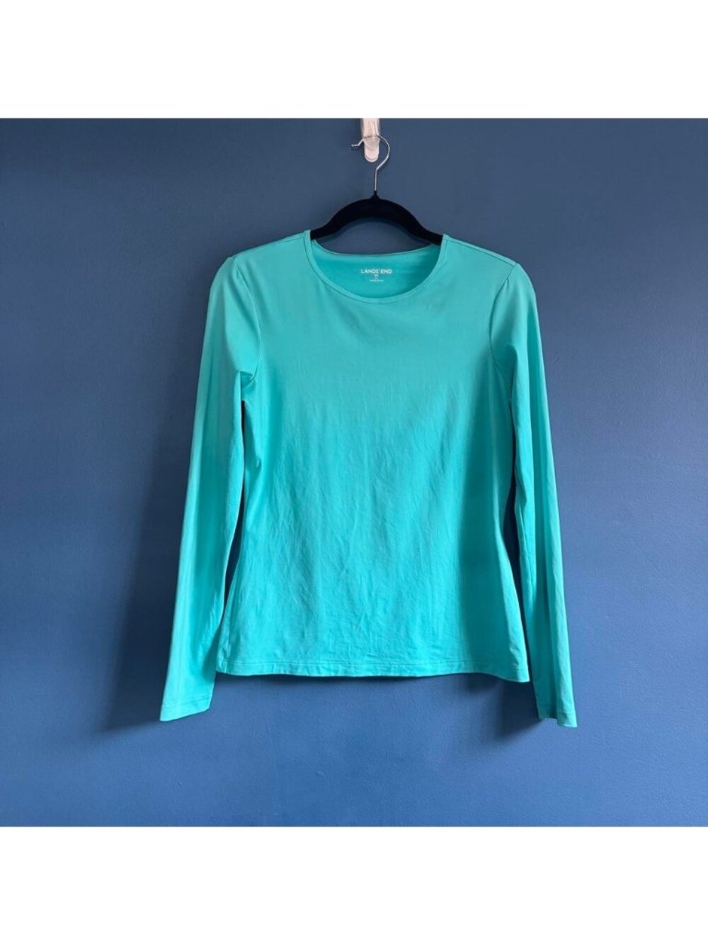 Lands End Turquoise Athletic Shirt Women's Size XS Long Sleeve Crew Neck Stretch